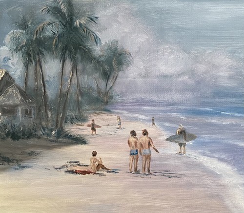 Oil painting vintage surfers - oil,