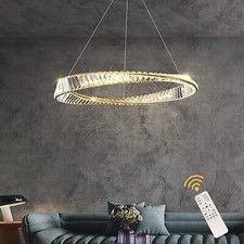 Modern Crystal Chandelier Ring LED Ceiling Light Pendant Light Height Adjustable