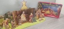 Vintage Christmas Manger Nativity Set Cardboard In Original Box 1990 P2660