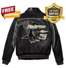 Men's black Avirex Real Leather Bomber Jacket American Flight Leather Jacket