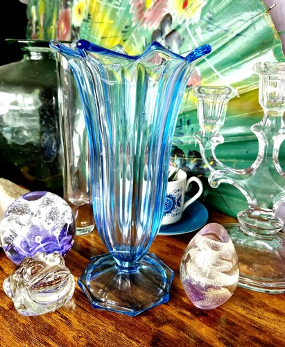 Art deco sapphire blue pressed - art,