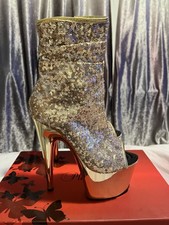 Pleaser USA Champagne Glitter Sequin Size 4 “Adore 1020GP” Pole Dancing Heels