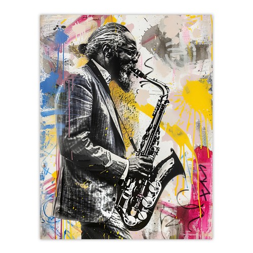 Old saxophone player portrait - old,