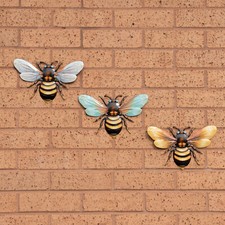 Set of 3 Metal Bees 25cm Garden Wall Art Fence Ornament Decoration Plaques Decor