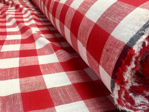 Gingham linen checked fabric - checked,