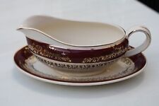 JOHN MADDOCK & SONS LTD IVORY WARE GRAVY SAUCE DISH BOAT & UNDER PLATE RUBY GOLD
