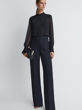 REISS Magda Sheer Fitted Jumpsuit Playsuit in Black
