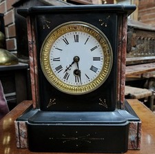 French Marble Slate Mantle Clock c. 1880 Working Small 