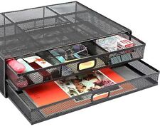 Black Desktop Monitor Stand Screen Risers Drawer Laptop Desk Storage Mesh Metal