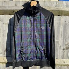 FRED PERRY Mens Check Tracksuit Black Jacket Sport Top Full Zip Size Small