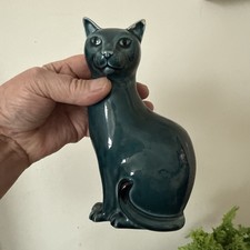 Vintage Retro Poole Pottery Turquoise Siamese Cat Figurine 6.5 inch tall 