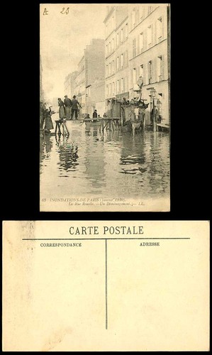 Paris flood 1910 old postcard - paris,