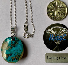 PERSIAN TURQUOISE 23x19MM PENDANT AND 925 STERLING SILVER CHAIN STAMPED 925