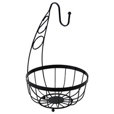 Fruit Bowl with Banana Hook Hanger Black Flat Iron Metal Display Stand Rack 40cm
