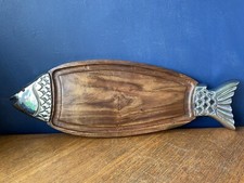 Vintage Fish Wooden And Chrome Serving Board Centrepiece 