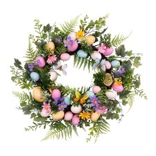 Easter Egg Flower Wreath Easter Decoration Round Spring Door Wreath Artificial +