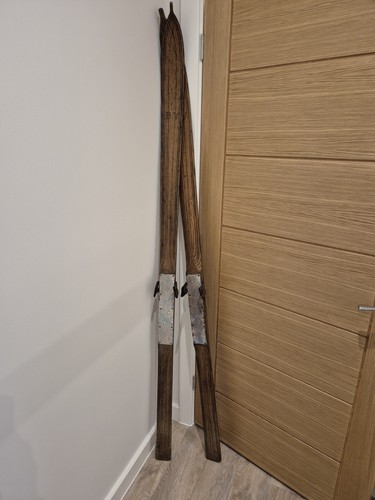 Antique wooden swiss skis - antique,