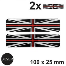 2x 100mm Black Silver Red Union Jack Flag Domed Gel Finish Stickers Decals 3d UK