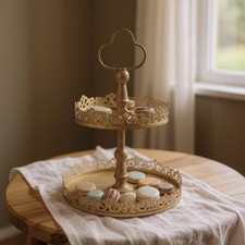 Rusty 2 Tier Metal Plant Cake Stand Pedestal Cupcake Pastry Food Serving Display