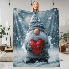 1pc,flannel blanket,Christmas Gnome Heart Snowflake Flannel Blanket