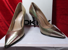 DKNY  "Shay" Gunmetal Metallic Leather court high heel shoes UK 6.5,  EU 40