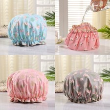 Double Layers Thick Waterproof Shower Cap Women Bath Hat  Reusable UK