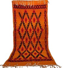 Vintage Handmade Moroccan Orange Rug Floral Area Tribal Berber Wool Carpet 6x3