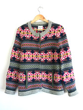 EWM Country Rose Fair Isle Acrylic Multicolour Chunky Cardigan - Women's Small