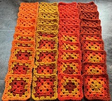 New x 48 Orange, Gold, Rust Copper Handmade Crochet Granny Squares.