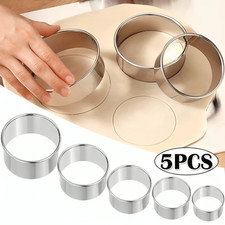 5PC Stainless Steel Round Biscuit Cutter Set Dumpling Pastry Mold Baking Tool UK