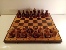 Chess Set Wooden 40 Cm Folding Board with Large Chess Pieces Vintage Game Read