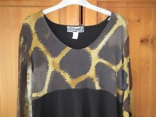 ROBERTO NALDI BLACK STRETCH TOP WITH ANIMAL PRINT & DIAMONTE SIZE 14