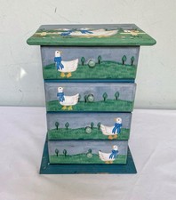 Vtg Hand Painted Small Wooden 4 Drawer Set White Geese Farmhouse Rustic 8.5"