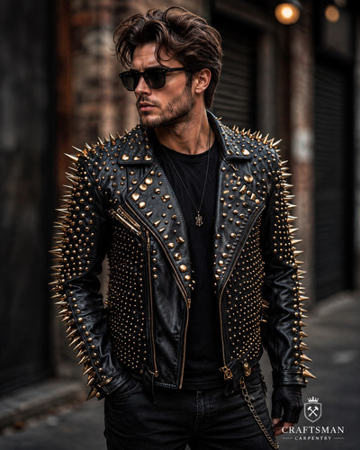 Men black punk rock studded - men's,