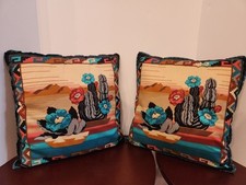 2 Vintage NATIVE AMERICAN INDIAN Southwest VIP Cranston Cactus & Pottery pillows