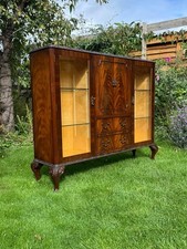 Antique flame mahogany and maple drinks cocktail cabinet   M