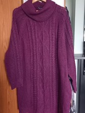 Ladies Burgundy  Cowl Neck Jumper Dress Size 22/24 Long Sleeve Patterned Front