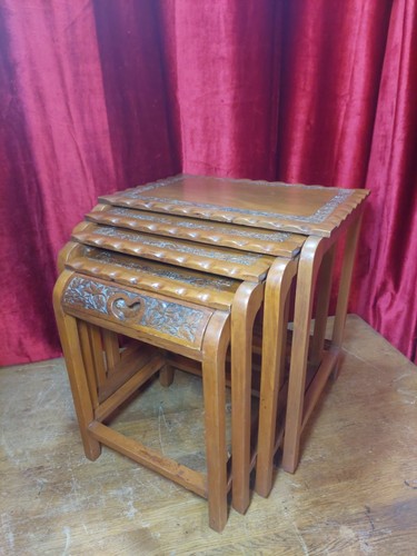 Vintage carved teak nesting - vintage,