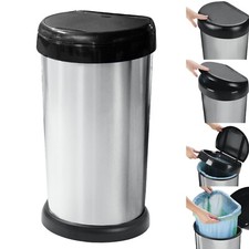 42L Moda Silver Touch Top Kitchen Bin Waste Rubbish Recycle Bin - Metal Effect