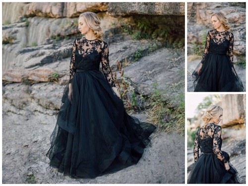Black gothic wedding dresses - black,
