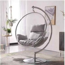 Modern Hanging Bubble Chair Swing with Grey Cushions Indoor Lounge