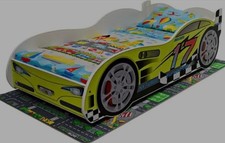 Childs Green Racing Car Bed with Mattress