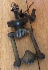 Vintage Edwardian Decorative BRONZE weathered Fist Door Knocker & Strike Plate