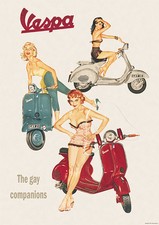Vespa Classic Scooter 'The Gay Companions' Vintage Picture Poster Print A1 & A3+