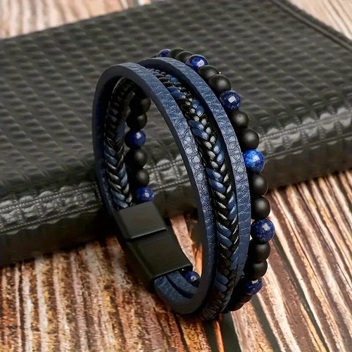 Mens leather bracelet braided - mens,