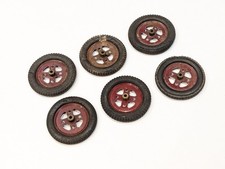 6 X Meccano #142a DUNLOP CORD 1927-30 tyre on 2" Dark Red Pulley #20a Stamped