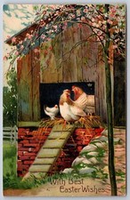 PFB Easter~Hen & Rooster Hang Out in Door of Chicken Coop~Gangplank~Serie 7524