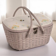 Linen Bee Wicker Sewing Basket