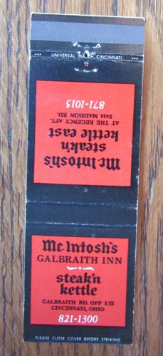 Cincinnati ohio matchbook - ohio,