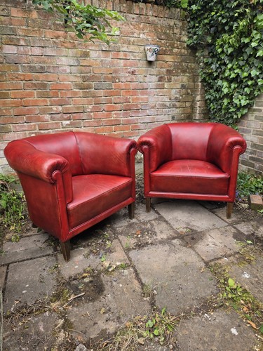 Pair vintage red leather tub - pair,